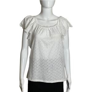 Joie Embroidered Blouse White Ruffles sleeve Size XS short Sleeve NWT